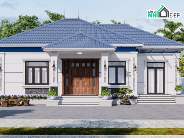 biệt thự 1 tầng,file cad biệt thự 1 tầng,biệt thự 1 tầng mái nhật,autocad biệt thự 1 tầng