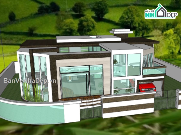 biệt thự 2 tầng,model su biệt thự 2 tầng,phối cảnh biệt thự 2 tầng,sketchup biệt thự 2 tầng,sketchup biệt thự 2 tầng hiện đại