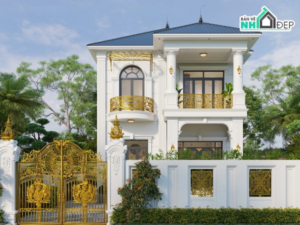 nhà 2 tầng,nhà 2 tầng mái nhật tân cổ,biệt thự 2 tầng mái nhật,bản vẽ biệt thự 2 tầng