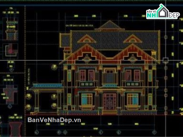 biệt thự 3 tầng,file cad biệt thự 3 tầng,biệt thự 3 tầng cad