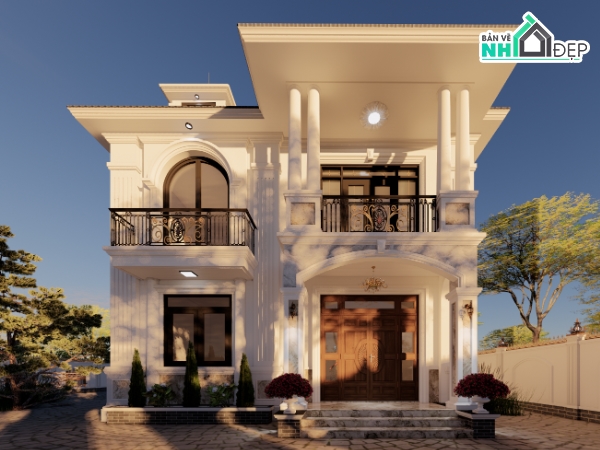 Bản vẽ nhà,Nhà hai tầng,biệt thự,kết cấu kiến trúc,biệt thự tân cổ điển,kiến trúc biệt thự