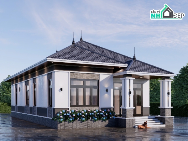 Nhà Mái Nhật,Nhà mái nhật 8x18,nhà mái nhật 9x18,nhà mái nhật hiện đại,nhà vườn mái nhật,nhà cấp 4 mái nhật