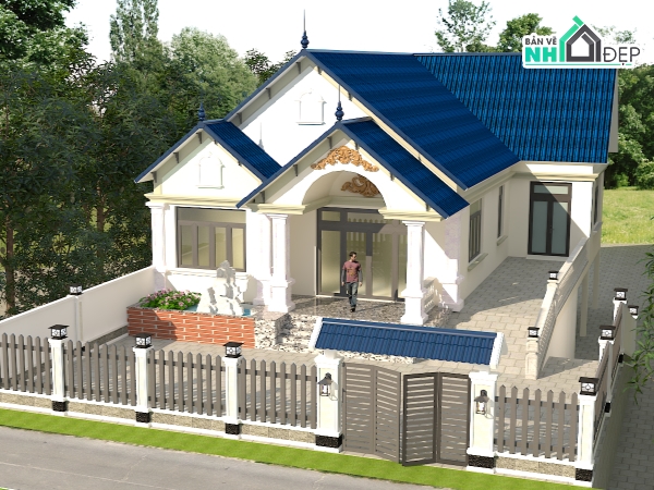 Bản vẽ biệt thự đẹp,Bản vẽ biệt thự 2 tầng đẹp,Bản vẽ biệt thự kích thước 12x16m