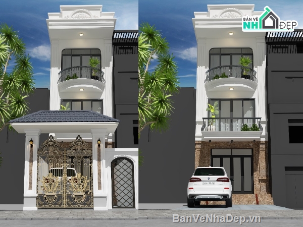 nhà phố 3 tầng,Bản vẽ nhà phố,nhà 3 phòng ngủ