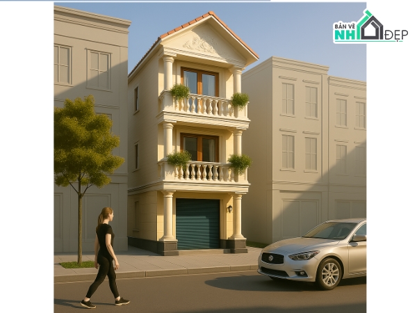 Bản vẽ nhà phố đẹp,Bản vẽ nhà phố 3 tầng đẹp,Bản vẽ nhà phố 3 tầng mái thái đẹp