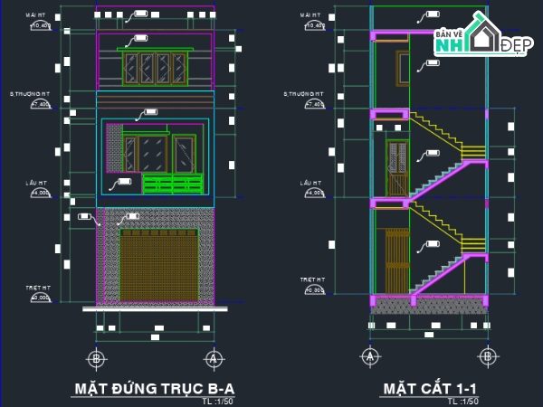 nhà phố 2 tầng,Bản vẽ nhà phố 4.5x15m,Bản vẽ nhà phố đẹp