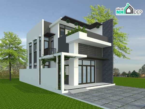 Bản vẽ  nhà phố 2 tầng,nhà chữ L,nhà 2 tầng hiện đại,mẫu nhà phố 2 tầng,file cad nhà phố 2 tầng