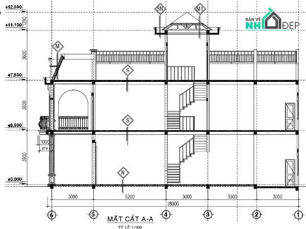 Bản vẽ nhà phố đẹp,Bản vẽ nhà phố tân cổ điển,Bản vẽ nhà phố 3 tầng tân cổ điển