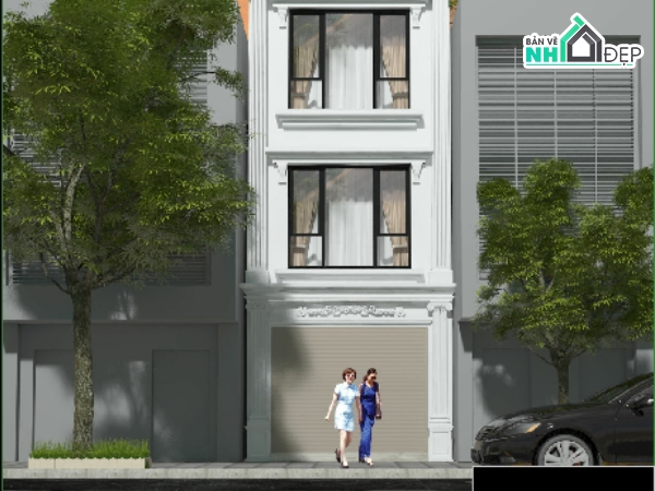 bản vẽ nhà phố 3 tầng,nhà 3 tầng,tân cổ điển