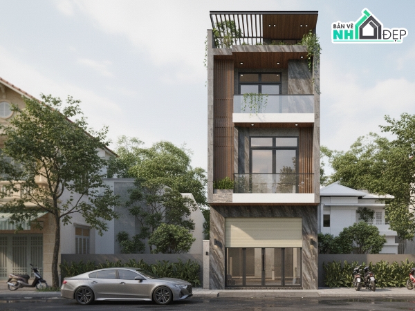 Bản vẽ  sketchup nhà phố,bản vẽ nhà phố 3 tầng,nhà phố 3 tầng,file cad nhà phố 3 tầng