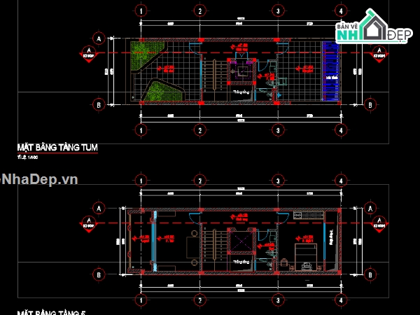 Bản vẽ nhà phố,nhà 5 tầng,nhà phố kích thước 5x15m