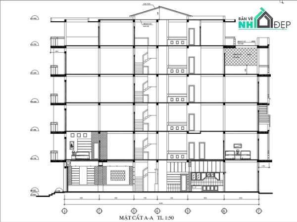 Bản vẽ nhà phố đẹp,Bản vẽ nhà phố 6 tầng,Bản vẽ nhà phố hiện đại