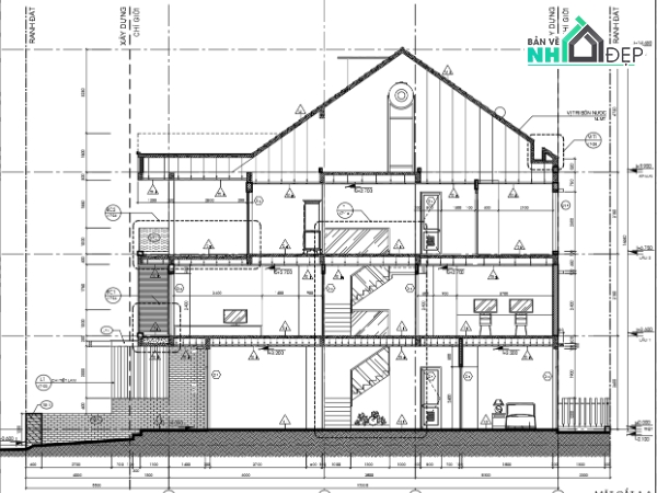 Bản vẽ nhà phố đẹp,Bản vẽ nhà phố mái thái đẹp,Bản vẽ nhà phố 3 tầng