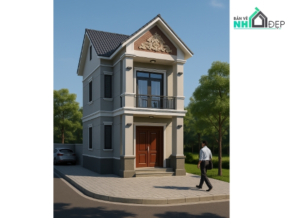 nhà phố mái thái đẹp,Bản vẽ nhà phố,Bản vẽ nhà phố 2 tầng