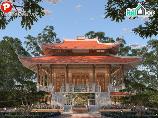 Bản vẽ nhà thờ họ,Bản vẽ nhà thờ họ đẹp,Bản vẽ nhà thờ họ 2 tầng