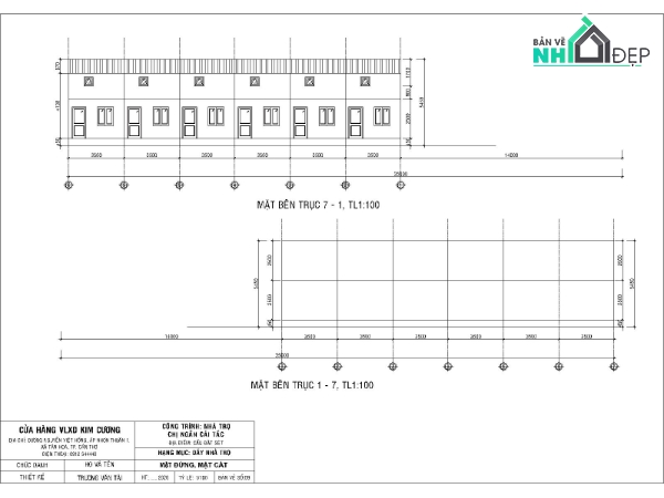 nhà trọ file cad,file cad nhà trọ,bản vẽ nhà trọ