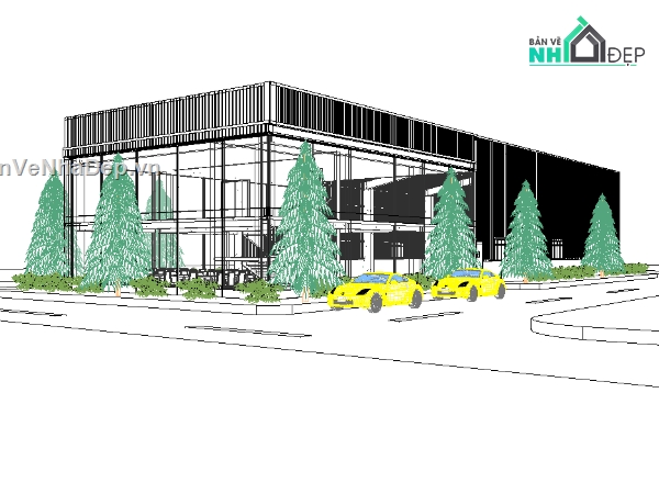 văn phòng,xưởng kết hợp văn phòng,revit văn phòng