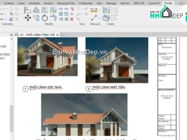 Revit mái thái 1 tầng,thiết kế biệt thự 1 tầng revit,full bản vẽ revit 7.5x17.5m,nhà 1 tầng 7.5x17.5m,mẫu revit biệt thự 1 tầng