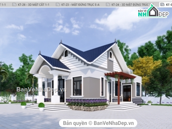 Revit biệt thự mái thái,file revit biệt thự mái thái,Bản vẽ revit biệt thự mái thái,bản vẽ revit biệt thự 1 tầng,biệt thự mái thái,biệt thư 1 tầng