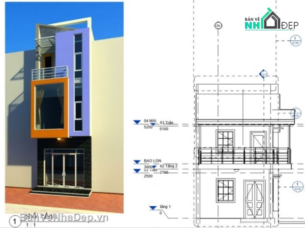 Bản vẽ nhà phố,nhà phố 3 tầng,kiến trúc nhà phố