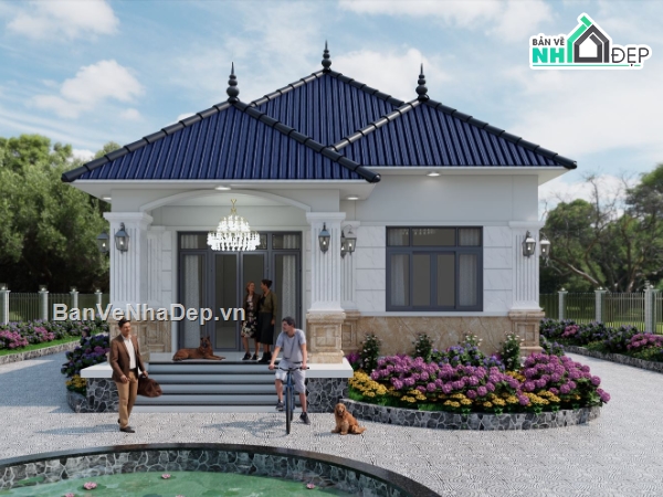 nhà vườn,bản vẽ revit biệt thự mái nhật