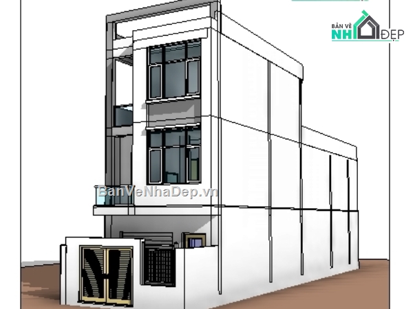 công trình nhà dân,nhà 3 tầng 4.3x22.85m,công trình revit,revit achitecture,bản vẽ revit,nhà phố 3 tầng 5.3x22.85m