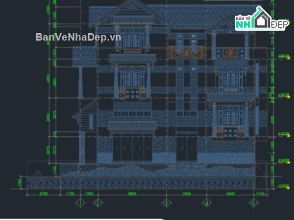 biệt thự 4 tầng 8x20m,biệt thự 4 tầng,bản vẽ biệt thự 4 tầng,file cad biệt thự 4 tầng