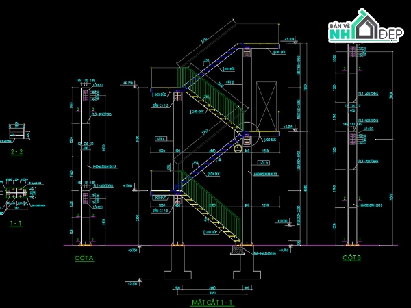 Bản vẽ thiết kế cầu thang sắt file autocad