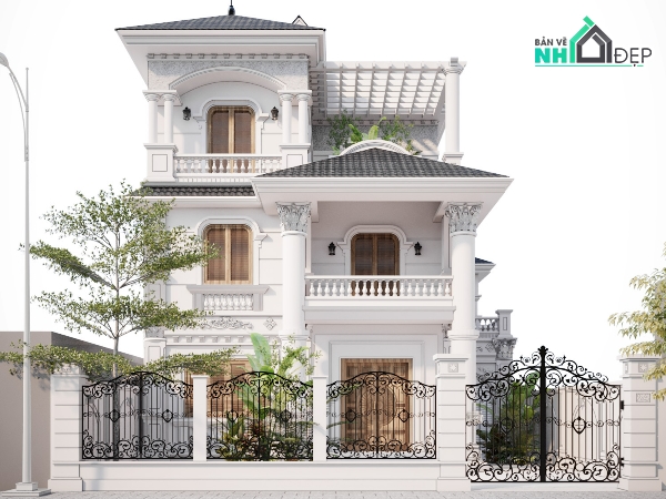 Biệt thự 3 tầng 12.5x13.43m,Bản vẽ biệt thự 3 tầng,bản vẽ autocad biệt thự 3 tầng,mẫu biệt thự 3 tầng,biệt thự 3 tầng tân cổ điển,Tải bản vẽ nhà biệt thự tân cổ điển đẹp.