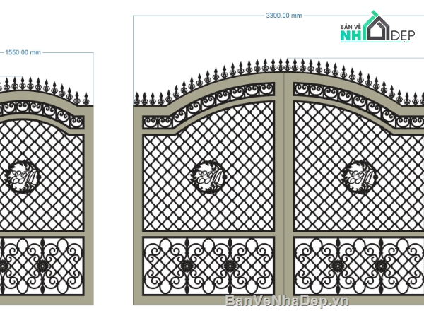 mẫu cổng 2 cánh,file cổng 2 cánh,cổng 2 cánh