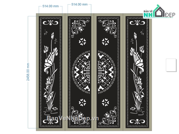 cổng 4 cánh cnc,file cnc cổng 4 cánh hoa sen,mẫu cnc cổng 4 cánh hoa sen