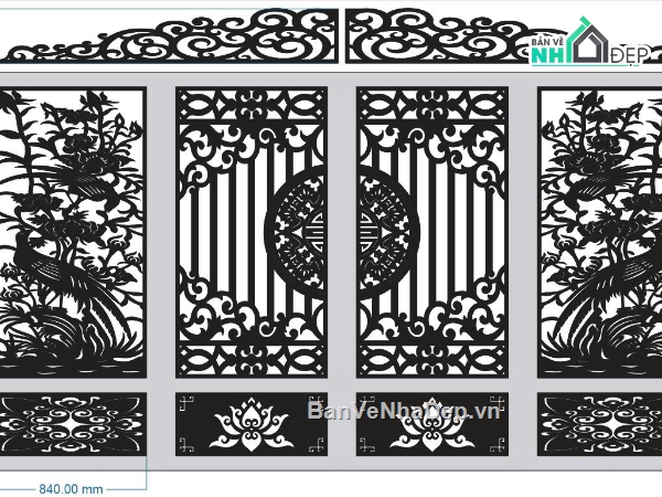 mẫu cổng 4 cánh,cổng 4 cánh cnc,file cnc cổng 4 cánh
