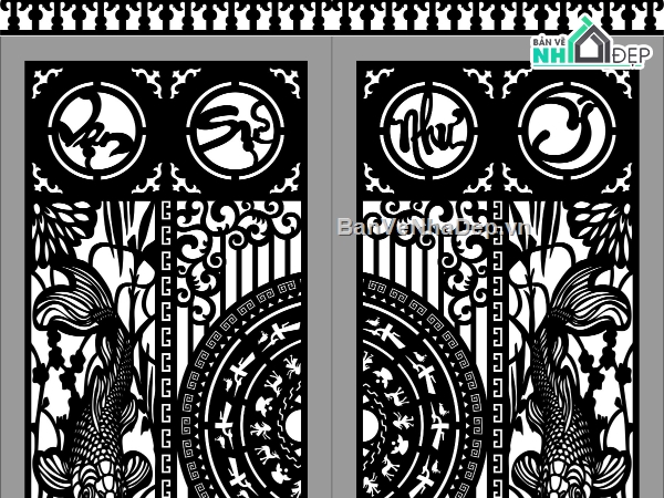 mẫu cổng 4 cánh,file cnc cổng 4 cánh cá chép,mẫu cnc cổng 4 cánh cá chép,cổng 4 cánh vạn sự như ý