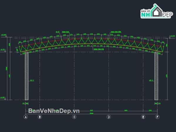 Bản vẽ kết cấu nhà thi đấu,Kết cấu nhà thi đấu nhịp 25m,Kết cấu thép mái vòm,Kết cấu mái vòm nhịp 25m,Mái vòm nhịp 24m,Mái vòm nhịp 26m