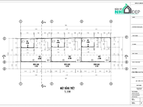 Bản vẽ thiết kế thi công nhà trọ gác lững,thiết kế nhà trọ,Bản vẽ nhà trọ,nhà trọ