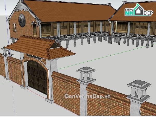 mẫu đình chùa đẹp,sketchup ngoại thất chùa,file su nội thất chùa