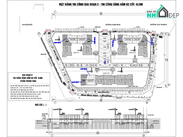 BPTC 2 hầm ép cừ khoan neo,Biện pháp thi công Topdown,BPTC ép cừ kết hợp neo trong đất,Bản vẽ biện pháp thi công hầm ép cừ,Bản vẽ BPTC hầm khoan neo trong đất,BPTC hầm bằng phương án Topdown