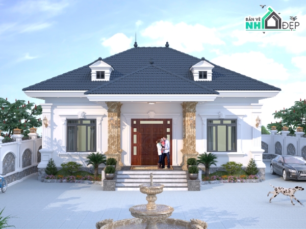 bản vẽ kiến trúc,Biệt thự 1 tầng,Thiết kế nhà 1 tầng