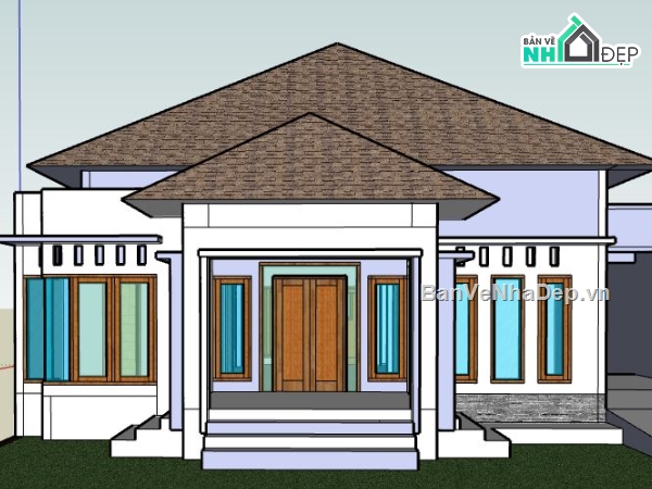 biệt thự 1 tầng,su biệt thự,sketchup biệt thự