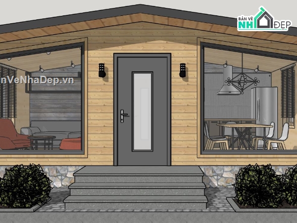 biệt thự sketchup,sketchup biệt thự,sketchup biệt thự 1 tầng