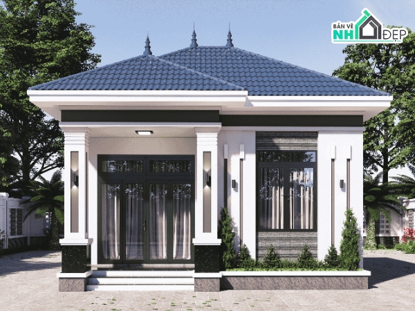 Biệt thự 1 tầng,hồ sơ thi công biệt thự 1 tầng,1 tầng