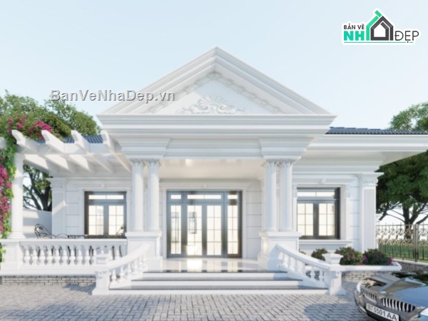 biệt thự 1 tầng,mẫu biệt thự sketchup,mẫu biệt thự 1 tầng