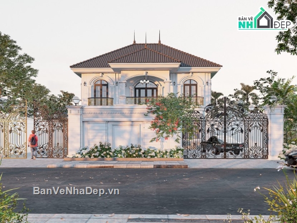 biệt thự đẹp 2 tầng,biệt thự sang trọng,sketchup biệt thự