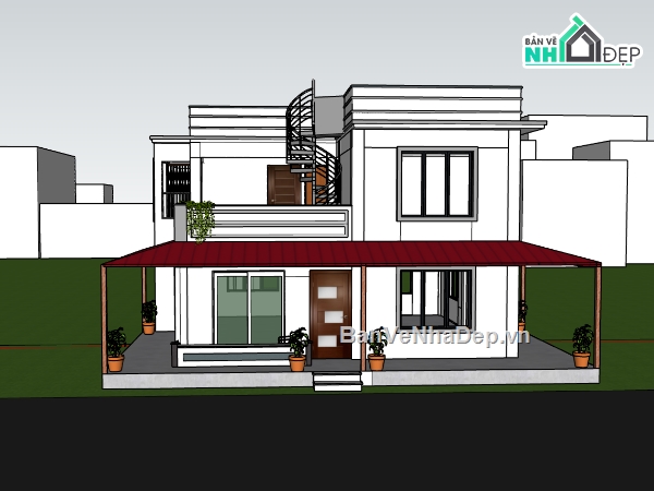 biệt thự 2 tầng,su biệt thự,sketchup biệt thự