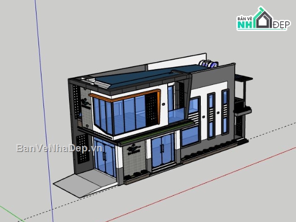 Biệt thự 2 tầng,model su biệt thự 2 tầng,mẫu biệt thự 2 tầng sketchup