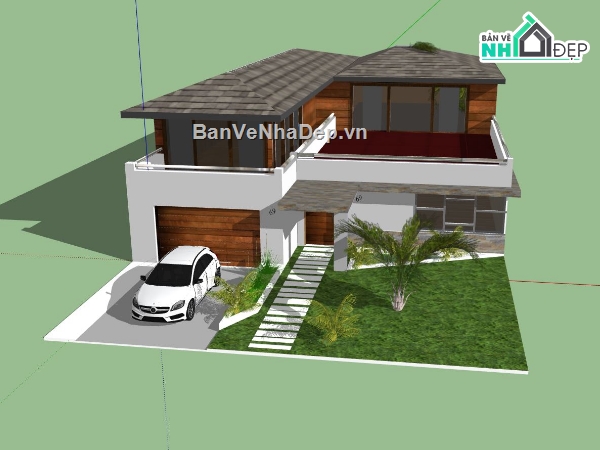 biệt thự 2 tầng,sketchup biệt thự,phối cảnh biệt thự,biệt thự nghỉ dưỡng