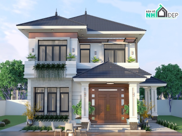 Biệt thự 2 tầng,biệt thự 2 tầng rộng 9m,nhà 2 tầng đẹp,phối cảnh biệt thự 2 tầng đẹp,biệt thự 2 tầng đẹp,bản vẽ biệt thự 2 tầng