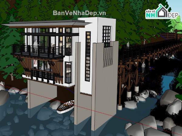 biệt thự 2 tầng dựng 3d su,file sketchup mẫu biệt thự 2 tầng,thiết kế biệt thự dựng model su