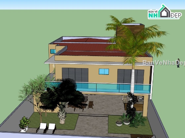 biệt thự sketchup,sketchup biệt thự,biệt thự 2 tầng