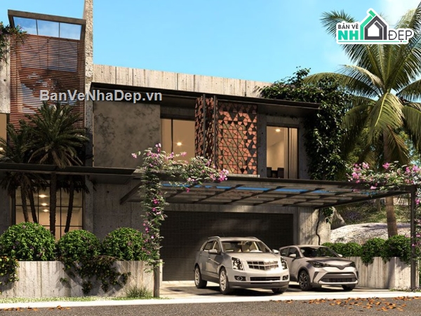 mẫu biệt thự,biệt thự 2 tầng,mẫu biệt thự sketchup